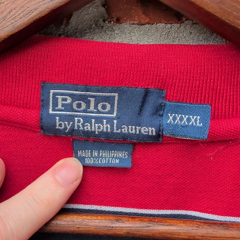 Polo Ralph Lauren Polo Shirt Mens XXXXL Red Navy Striped Big Pony Patch 4XL